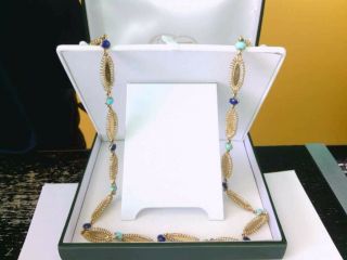 ONE OF A KIND Vtg 1970’s Cartier 18K YG Blue Stone Station Necklace.  40”.  128 G. 2