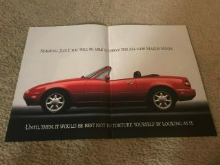 Vintage 1989 Mazda Miata Mx - 5 Convertible Car Print Ad 4 - Page Red 1980s Rare