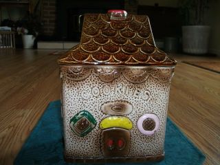Vintage Gingerbread House Ceramic Cookie Jar Japan