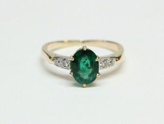 Vintage 14k Gold,  Platinum,  Emerald,  Diamond Ring - 1.  50ct Natural Emerald