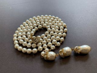 Sign Miriam Haskell Huge Baroque Pearshap Pearls Rhinestone Necklace Jewelry 39”