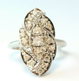 Art Deco 1ct Real Diamond 14k White Gold Filigree Ring Size 9