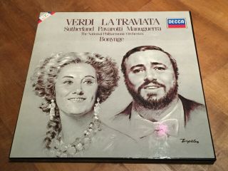 Verdi La Traviata Sutherland Pavarotti Bonynge Orig Decca Digital 3 Lp Box