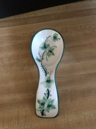 Vintage Spoon Rest China Pottery Hand Painted Green Teal Flowers