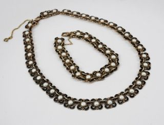 David Andersen Norwegian Gilded Sterling Silver And Enamel Necklace And Bracelet