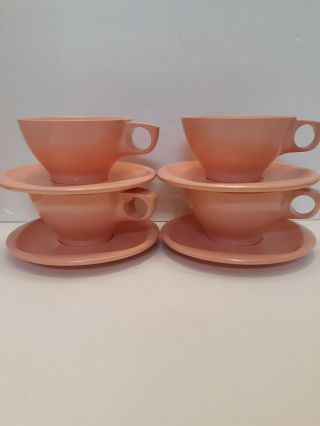 4 Vintage Retro Kitchen Boontonware Pink Coffee Cups And Saucers 1206 - 8 1202 - 6