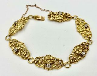 French Lion Gargoyle Grotesque Oec Diamond Bracelet Belle Epoque 18 Karat Gold