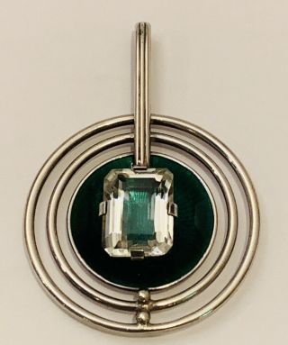 Vtg David Andersen Sterling Silver Lg.  Pendant / Emerald Green Enamel & Stone.  Nr
