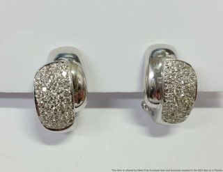 Approx.  1ctw Fine White Diamond 14k White Gold Huggie Earrings Omega Back 8.  4g