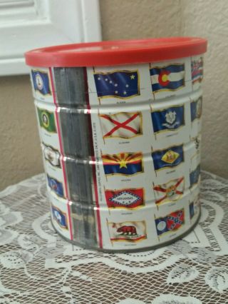 Vintage Metal Hills Brothers Coffee Can Flags Of The Fifty States 1970 2