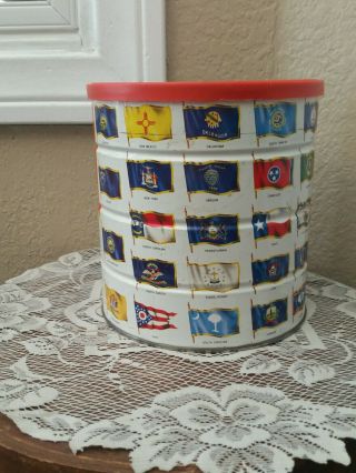 Vintage Metal Hills Brothers Coffee Can Flags Of The Fifty States 1970 3