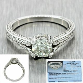 Vintage Estate Art Deco Style 14k White Gold 0.  92ctw Diamond Engagement Ring Egl