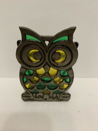 Vnt Cast Iron Owl Stained Glass Napkin Holder Made In Taiwan