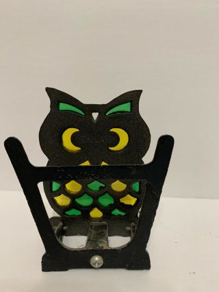 VNT Cast Iron Owl Stained Glass Napkin Holder Made In TAIWAN 3
