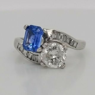 Vintage Platinum Ring 1.  90ct.  Natural Blue Sapphire & Natural Round Diamond