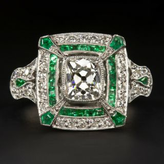1.  37ct Old Mine Cut Diamond Art Deco Ring Emerald Platinum Vintage Cocktail 1ct