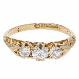 Vintage 1910 Edwardian 18ct Yellow Gold 0.  60cts Diamond Trilogy Ring Size M.  5