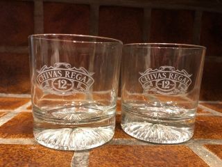 Set Of 2 Chivas Regal 12 Year Scotch Whisky Glasses,  Round Starburst Base