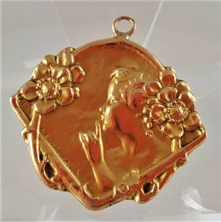 Antique Art Nouveau French 18 Kt Gold Signed S E Vernier Woman Pendant