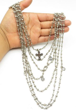 925 Sterling Silver - Vintage Multi - Strand Religious Cross Chain Necklace - N2508