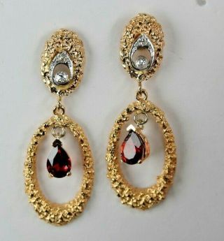 Vintage 14 Karat Yellow Gold Natural Diamond & Garnet Earrings