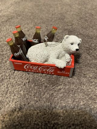 Kurt Adler Coca - Cola Polar Bear Cub In Crate With Bottles Ornament