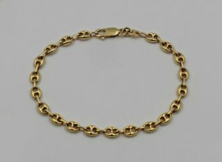 Vintage Italian 18K Yellow Gold Puffed Mariner Anchor Link Bracelet 2