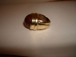 VINTAGE HEAVY HUGE 14K YELLOW GOLD DOMED CABOCHON RUBY SIGNET PINKY RING 5.  75 2