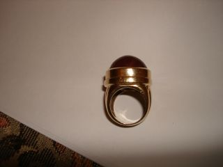VINTAGE HEAVY HUGE 14K YELLOW GOLD DOMED CABOCHON RUBY SIGNET PINKY RING 5.  75 3