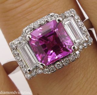 Agl 3.  03ct Estate No Heat Pink Sapphire Diamond 3 Stone Engagement Wedding Ring