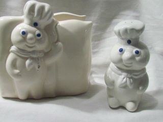 Vintage 1988 Pillsbury Dough Boy Ceramic Napkin Holder & Pepper Shaker