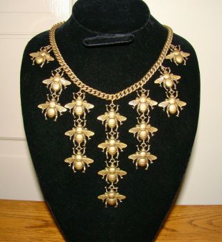 Vintage Joseff Of Hollywood Russian Gold Dangling Bees Russian Gold Necklace