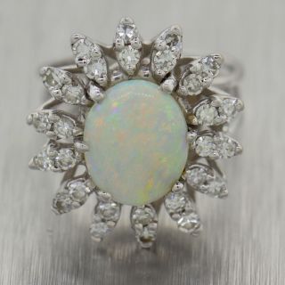 Vintage Estate 14k White Gold Opal & 1.  00ctw Diamond Cocktail Ring