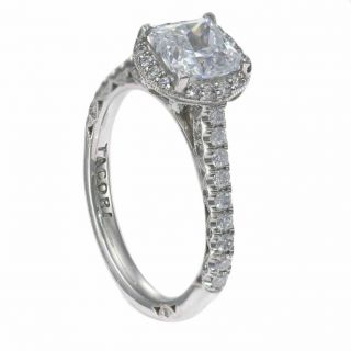 Tacori Petite Crescent Princess Diamond Halo Engagement Ring Setting Platinum