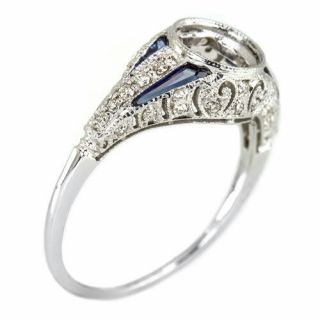 Vintage Art Deco Diamond Blue Sapphire 6mm Bezel Setting Engagement Ring Round