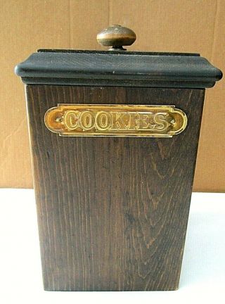 Vintage Wooden Cookie Jar Box & Liner With Lid Wood Mid Century Modernism