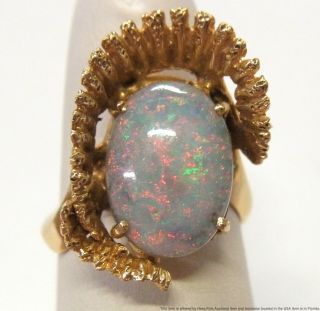 Vintage Australian Black Opal 14k Gold Ring Incredible Red Matrix Signed Dwr