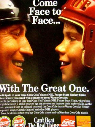 Wayne Gretzky - Face To Face 1991 Coca Cola Print Ad 8.  5 X 11 "