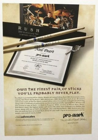 2004 Print Ad Of Pro - Mark Drumsticks Neil Peart Rush 30th Anniversary