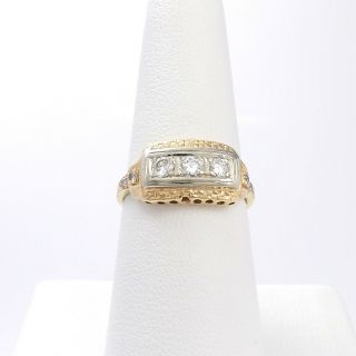 Art Deco 14k Gold 3 Stone Diamond Wedding Anniversary Band Ring
