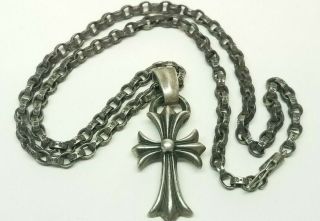 Chrome Hearts Sterling Silver 22 " Paper Chain & Cross Pendant Necklace Authentic