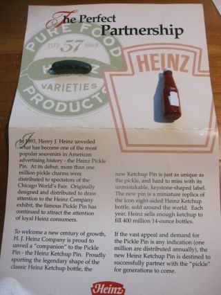Heinz Pickle & Ketchup Bottle Pins On Card Rp