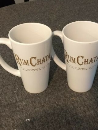 2 Rum Chata Ceramic Coffee Mugs Tall 14 Oz White