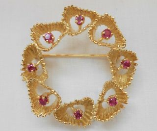 Vintage 18k Yellow Gold Floral Ruby Brooch Pin 10 Grams Not Scrap