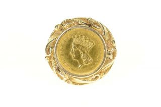 14k 1861 Indian Princess Head $1 Dollar Coin Ring Size 4.  5 Yellow Gold 49