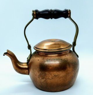 Vintage Tagus Copper Teapot Tea Kettle With Wood Handle Made In Portugal