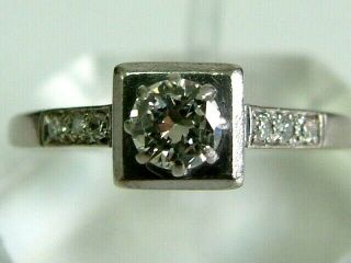 18ct White Gold/ Platinum Art Deco Solitaire Diamonds Ring - 0.  35 Carats