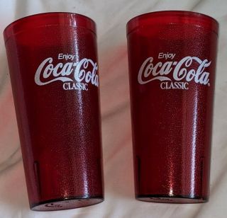 2 " Enjoy Coca Cola Classic " Red Plastic Tumblers 20 Oz.  Coke Cups Carlisle 5220