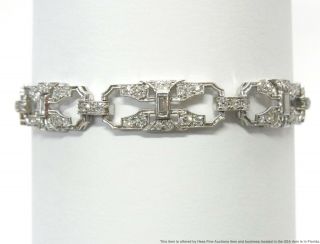 Platinum 3.  50ctw Fine Baguette Round Diamond Bracelet 1930s Art Deco Numbered