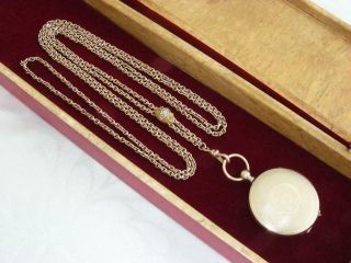 Antique Victorian 10k Gold Gf Slide Chain Necklace & Pocket Watch Locket